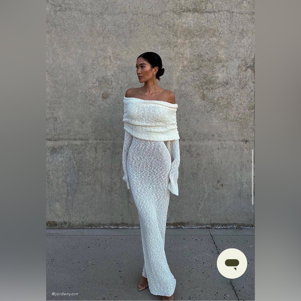 Meshki Marisol Off Shoulder Boucle Maxi Dress - Ivory